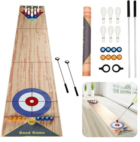 3 in1 Curling Shuffleboard Bowling Spiel, 360 * 57cm, Tisch Curling Cpiel, Shuffleboard Bowling Tischset, Kinder und Erwachsene Shuffleboard Bowling Curling Tischspiel für Familie Büro Party Spiele