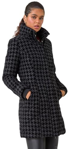 Roman Orginals Flock Coat for Women UK - Ladies Everyday Autumn Winter Funnel Neckline Comfy Soft Evening Vacation Work Party Night Out - Black - Size 18