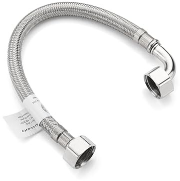 Home Range 1/2 Elbow x 1/2 (300mm) Stainless Flexi Pipe | WRAS Approved | Single Flexible Pipe Connector with 90° Elbow Fitting for Boilers, Kitchens, Bathrooms, Toilets & Basins | 2 Lengths