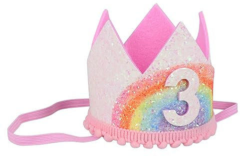 Abaodam Entzückende Babyparty-geburtstagsmütze Regenbogenkrone Haarband Weiß Und Regenbogenspitze 3 Stile Für Jungen Und Mädchen