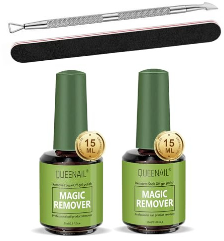 Lot de 2 Dissolvants Verts de Vernis Semi Permanent, Comprenant Cuticule et Limes à Ongles, pour Ongles, Sans Agresser la Surface de l'Ongle