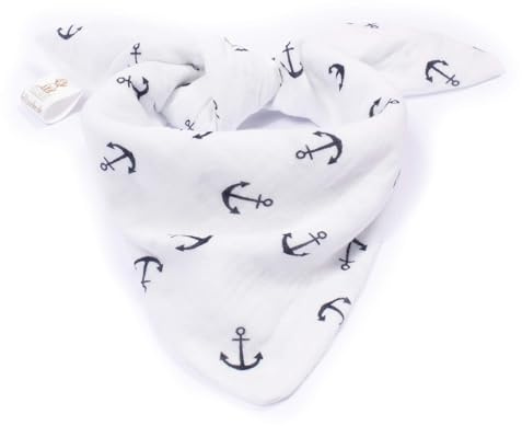 Hundehalstuch FELLSOCKE Anker Weiß Blau – Hunde Bandana aus Musselin, groß