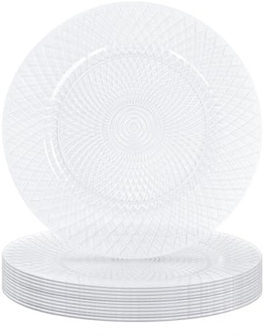 MAONAME 13 Clear Charger Plates Set of 12, Round Table Chargers for Dinner Plates, Plastic Weaving Plate Chargers for Table Setting, Wedding Decor