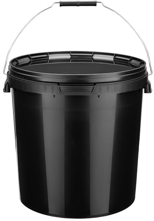 Garronda 20 Liter 1 Stück Eimer mit Deckel Schwarz Behälter GD-0116 | Mit Bügelgriff, strapazierfähig, leicht zu reinigen und lichtundurchlässig, schützt vor Austrocknung und Insektenzugang
