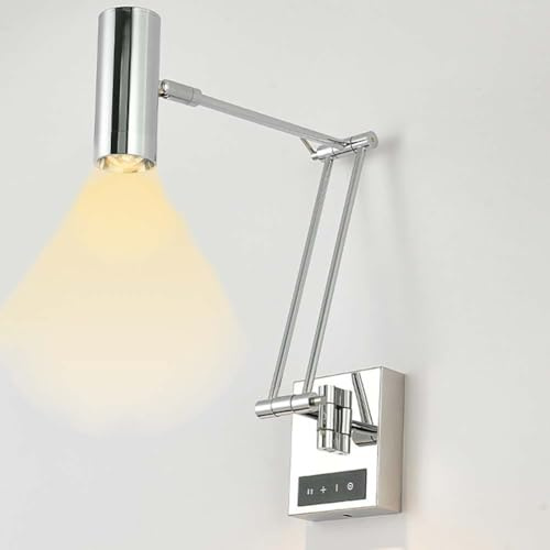 LOGT LED Verstellbar Wandleuchte mit Touch Schalter Innen Wandlampe Swing Arm Drehbar Wandspot Lange Arm Wand Leselampe Dimmbar Wandbeleuchtung Einstellbar Schwenkarm Nachttischlampe,Chrome