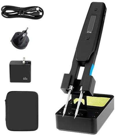 SQRC HT140 2-IN-1 Heißpinzetten-Lötkolben-Set, 140W tragbarer Lötkolben mit 65 W PD-Netzstecker, 122 ℉-932 ℉, 3 voreingestellte Temperaturen, PD/QC/DC-Netzteil, Entlöt-Reparaturwerkzeug für SMD
