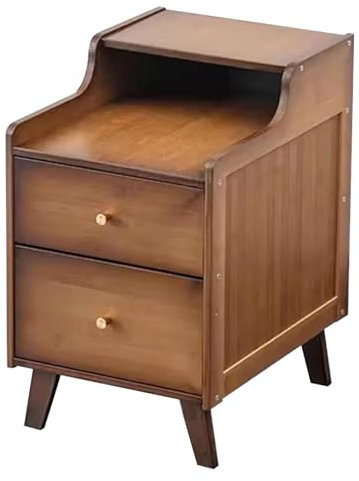 Mesita de noche de nogal con 2 cajones y estantes, elegante mesa auxiliar para sala de estar y dormitorio, muebles de fácil montaje