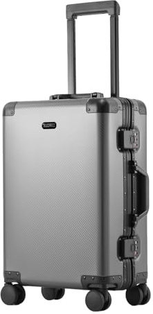 Simcat Aluminium-Gepäck komplett aus Aluminium, großer Koffer mit harter Schale, von Fluggesellschaften zugelassener Handgepäck-Koffer mit TSA-Schlössern, leise Räder, grau, 47x25x72cm