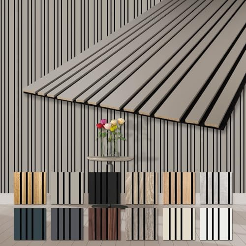 HEXIM Akustikpaneele 4 Stück 278x60cm Holz Mila - flexible Holzpaneele Platten Wandpaneele Wanddeko Kombipaneel Wandverkleidung Schalldämmung Akustikfilz grau (6.68m² Sandgrey)