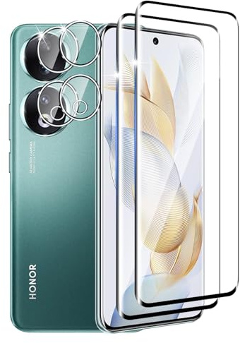 DXULWLM 2+2 Pezzi Vetro Temperato per Honor 90 con Protezione Lente Fotocamera,HD trasparente,3D Copertura Completa,Durezza 9H,Senza Bolle,Anti-Graffio Pellicola Schermo