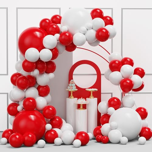YMSZ Rot und Weiße Luftballons Girlanden Bogen Set, 134 Stück Rote Ballons und Weiße Ballons für Muttertag, Valentinstag, Geburtstag, Hochzeit, Weihnachts-Party Dekorationen