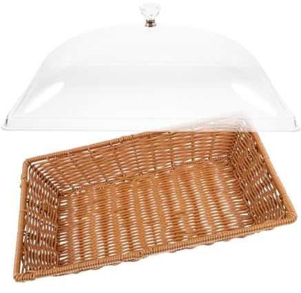 Bread Basket with Cover Lid, Square Medium PP Acrylic Woven | Food Baskets with Lids, Fruit Storage Basket for Shops and Parties, Easy Clean Lightweight