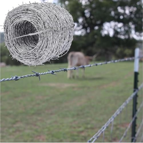 Galvanized m Wire Fencing Roll 50m (164ft) Stacheldraht Weidezaun with 4 Point Hooks Easy to Bend Effective Animal Deterrent for Rats & Martens