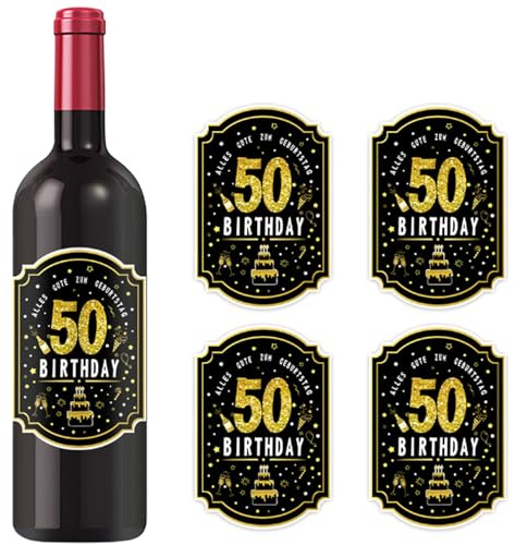 Ovanda 24 Stück 50. Geburtstag Flaschenetikett, Happy Birthday Etikett, Birthday Bottle Label,50 Geburtstag Aufkleber,50 Geburtstagsdeko,50 Birthdays Stickers,Weinflasche Aufkleber,Geburtstagsgeschenk
