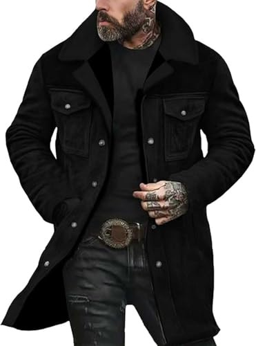 KOG Winterjacke Herren Lang Wildlederjacke Herbst Wintermantel Trainingsjacke Einfarbig Teenager Mode Blusenjacke Warmes Kapuzenpullover Parka College Jacke Softshelljacken Schwarz L