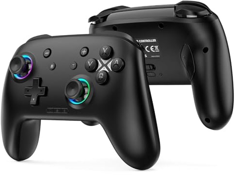 Manette sans fil pour Switch 2/Switch/Lite/OLED/PC, manette Switch Pro avec joysticks à effet Hall/gyroscope 6 axes/double vibration/turbo/éclairage RVB, manette Bluetooth compatible avec Switch/PC/i