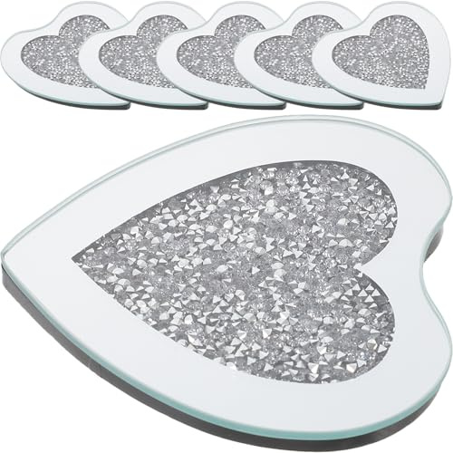 MOLUCKFU 6 pezzi Sottobicchieri in Vetro Forma di Cuore da Tappetini Antiscivolo e Resistenti all Usura per Casa Bar e Ristorante Sottobicchiere Trasparente Isolante per Bicchieri e Tazze