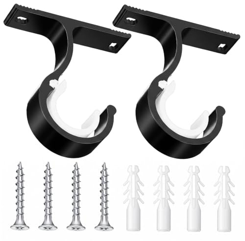2 Supports de Tringle à Rideau Noir Alliage Aluminium pour Barre ø25-28mm | Support tringle rideaux plafond en alliage aluminium robuste. Fixation pour barre de 25-28mm avec capacité de charge 30kg.