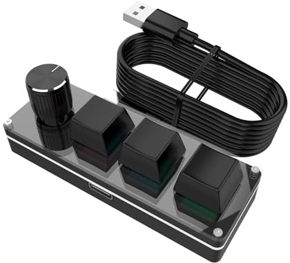 dwxnauixl Mechanische Mini Tastatur mit 3 Tasten für OSU Spiele, schnelle Reaktionszeiten und Mediensteuerung im Büro. Einfache Einhandbedienung. Titelsprung, Schwarz, Kabellänge 1 m