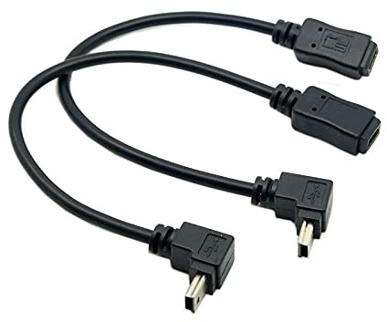 Cablecc Mini-USB-Verlängerungskabel, 90 Grad nach oben und unten, abgewinkelt, 5-polig, Stecker auf Cablecc-Buchse, 0,2 m, 2 Stück