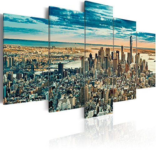 B&D XXL Acrylglasbild New York 100x50 cm 5 Teilig Wandbild auf Acryl Glas Bilder Kunstdruck Moderne Wanddekoration - Skyline Architektur Stadt d-B-0069-k-n