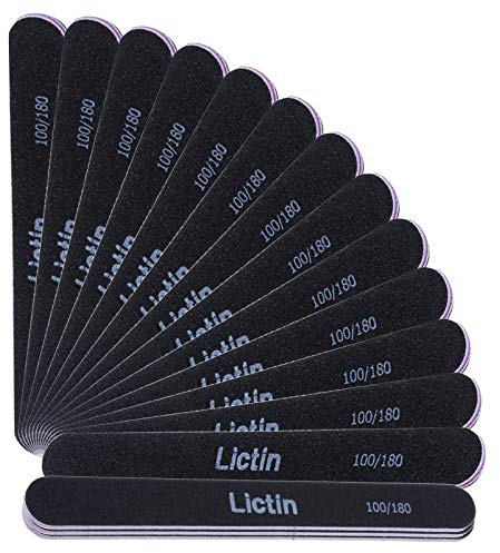 Lictin Pack of 16 Professional Nail Files Washable Double Sided Emery Board (100/180 Grit)
