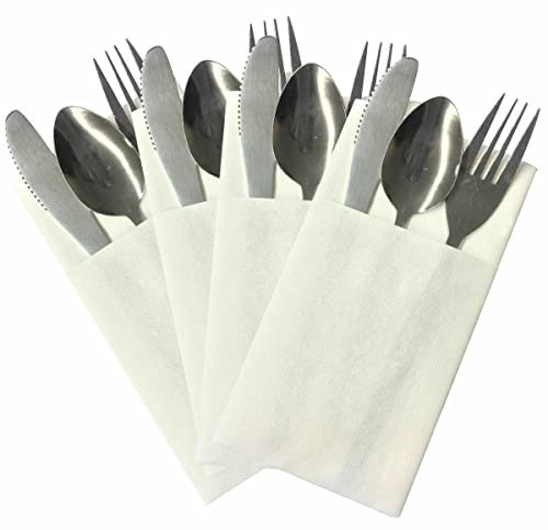 Pack of 50 Luxury Quality, Linen Feel Airlaid Pocket Napkins White