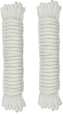 (1/8 inch) 3mm Nylon Rope 25feet Solid Braid,Multipurpose Utility Cord Line,High Strength White Utility Rope Cord Nylon Twine,Commercial, Anchors,Crafts,Blocks,Pulleys,Towing,Cargo,Tie-Downs(25ftx2)