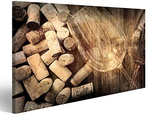 islandburner Cuadro Detalle de Copas de Vino y corchos en el Viejo Estilo Vintage filtrado Impresión sobre Lienzo - Formato Grande - Cuadros Modernos JIK