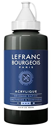 Lefranc Bourgeois 300386 Fine Acrylfarbe - Marsschwarz, 750ml Flasche, cremige Acrylfarbe auf Wasserbasis, schnell trocknend, lichtecht, wasserfest