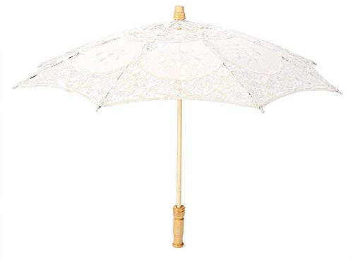 Fdit Handgemachte Spitze Blumenstickerei Sonnenschirm Hochzeit Braut Fotografie Regenschirm Seidenstoff Material MEHRWEG VERPACKUNG socialme-eu(L-Beige)