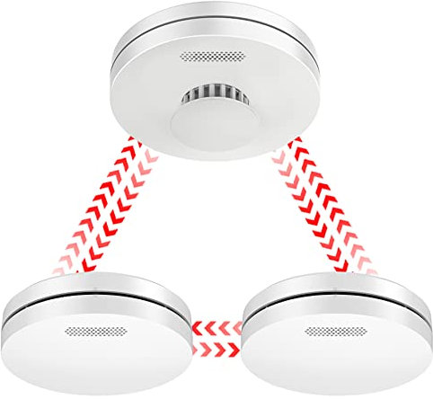 Wireless Interlinked Smoke and Heat Alarm Scotland Bundle with 10 Year Battery Life, EN14604, CE Certified, Fire Alarms Scotland Interlinked, Low-Battery Alert, Pre Linked. 3 Pack