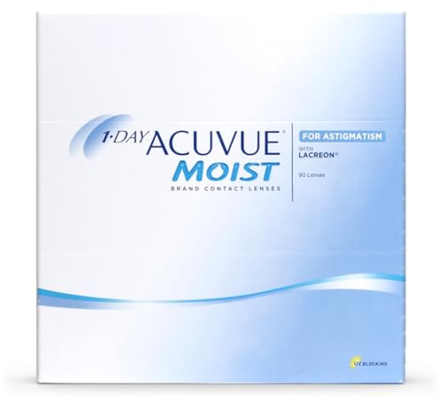 ACUVUE MOIST 1-DAY for Astigmatism Tageslinsen – Tageskontaktlinsen mit -4.00 dpt, Cyl -1.25, Ach 30 & BC 8.5 – UV Schutz, feuchtigkeitsspendend & angenehmes Tragegefühl – 90 Linsen