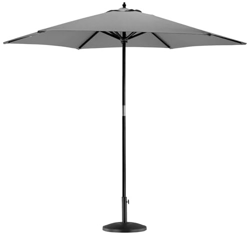 Harbour Housewares Grey Garden Parasol with Concrete Base - 2.7m - Pulley Operated Hardwood Pole Wooden Garden Umbrella with Green Base UV Sun Protection Umbrella for Picnics and Beach Days