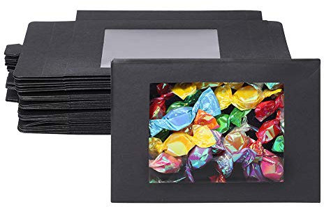 BENECREAT 30 Pack Scatola di Cartone Pieghevole Nera con Finestra in PVC Trasparente 12,5x8,5x1,5cm Contenitore di Gioielli Contenitore Superiore per Torta, Regalo