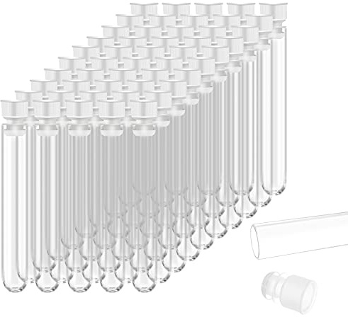 50 Stück Reagenzglas, Reagenzglas Kunststoff, Transparent Reagenzgläsern, Reagenzgläser mit Kappen, 12 x 75 mm Reagenzgläser für Blumen,für Blumen,Liquids,Spices,DIY