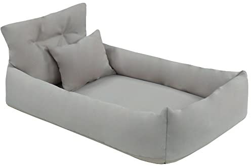 Juelle Orthopädisches Hundebett Kunstleder Hundesofa mit Orthopädischer Matratze für Große Hunde Abnehmbarer Bezug, Maschinenwaschbar, Hugo L-XXL (130x100 cm, Helles Popiel)