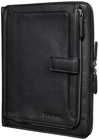 STILORD 'Colby' Konferenzmappe A4 mit Ringbuch Leder Aktenmappe Schreibmappe Managermappe Business Ledermappe 100% Echtleder, Farbe:schwarz