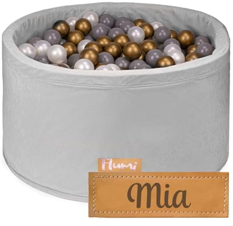 Flumi Piscina a Palline Personalizzata per Bambini da 1 Anno - Piscina a Palline per Bambini 90x40cm con 200 Palline ∅ 7cm Made in EU - Certificazione Oeko-Tex e CE (Grigio Chiaro)
