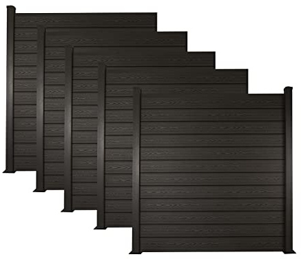 Ventanara® WPC Zaun Sichtschutzzaun Steckzaun Gartensichtschutz Komplettset 188x190 inkl Aluminiumpfosten anthrazit (anthrazit, 5X Element + 6X Pfosten inkl. Aufschraubhülse)