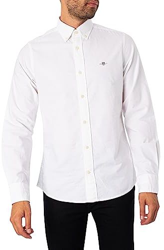 GANT Slim Oxford-skjorta för män, klassisk skjorta, vit, standard, Vit, L