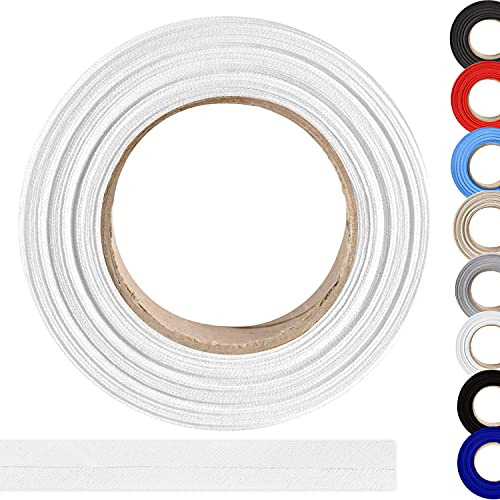 ME:NaMa Schrägband aus 100% Baumwolle - 10 m x 20 mm (gefalzt) - Hochwertiges Einfassband, Baumwollband, Schrägband - Ideal zum DIY-Nähen - In Belgien hergestellt, auf Einer Rolle (Weiß)