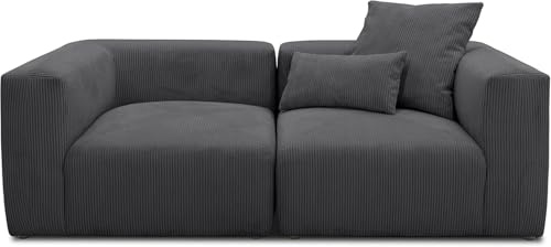 DOMO. collection Sofa Malia, 2 Sitzer, Anthrazit | Modulares Cordsofa im modernen Design, 2 Sitzer aus zwei Polsterelementen mit großzügigem Sitzkomfort
