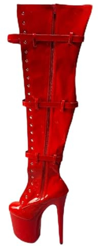 Botas de Cuero charolado para Mujer por Encima de la Rodilla - Tacón Alto de 20 cm con Cierre de Cremallera para Fiesta en Discoteca y Noche glamorosa