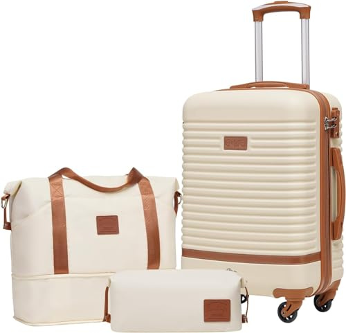 COOLIFE Suitcase Set 3 Piece, 20 Small Suitcase with Travel Bag & Wash Bag | Luggage Sets for Short Travel, Lightweight Suitcase ABS, TSA Lock, YKK Zipper, 360° Spinner Wheels, Telescopic Handle