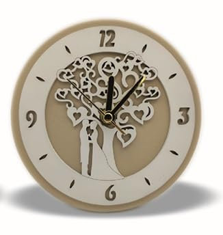 Montre ronde en simili cuir beige clair avec application en bois pour mariés Cérémonie dans une boîte cadeau bonbonnières, anniversaires, cadeaux utiles, originaux (Ø 23 cm)