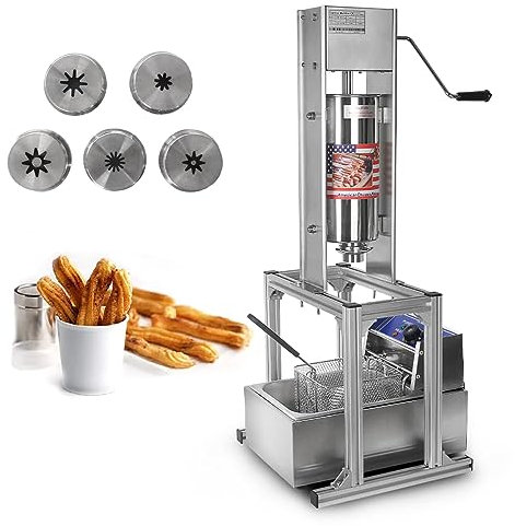 Commercial Manual Churro Maker,Vertical Stainless Steel Spanish Churrera Machine,5L Stainless Steel Vertical Spanish Donut Churros Machine Maker Snack Equipment with 6L Electric Deep Fryer, Coffee Sho