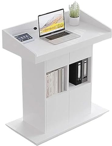 YVYKFZD Tragbarer stehpult, Hostess Rednerpult aus Holz, Laptoptisch mit Schublade und Aufbewahrungsschrank, Lehrerpult Kirchenpodium mit Prallplatte (Color : Warm White, Size : 31.4in/80cm)
