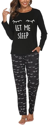 Reliwel Pyjama Femme Coton Ensembles de Pyjama Femme Hiver Chaud Haut Col Rond Manches Longues et Bas de Pyjama à Carreaux Vêtements de Nuit 2 Pièces Confortable Détente