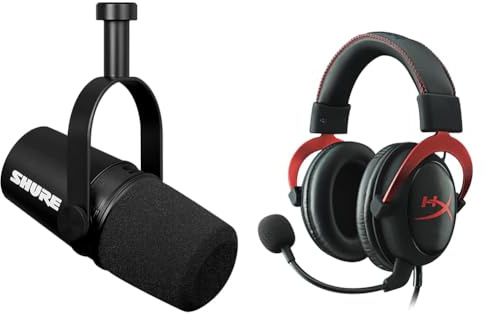 Shure MV7X XLR Podcast Microphone - Pro Quality Dynamic Mic & HyperX Cloud II – Gaming Headset PC/PS4/PS5, Red